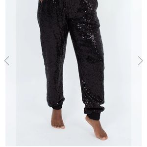 I Heart Ronson black sequin joggers XL